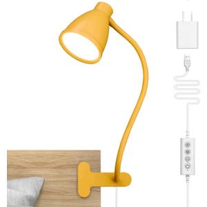 BOHON Clip on Light, 10W 38 LED Desk Lamp with Clamp, 5 Color 10 Brightness Auto Off Timer, Flexible Neck Clip Lamp, Desk Lights for Office Home Bed Bedside Reading, Bright Yellow