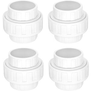4 Pack 1-1/2" PVC Union Coupling Pipe Fitting (Socket x Socket), 1-1/2 inch PVC Slip Union Adapter Coupling Schedule 40, EPDM O-Ring, White SCH 40