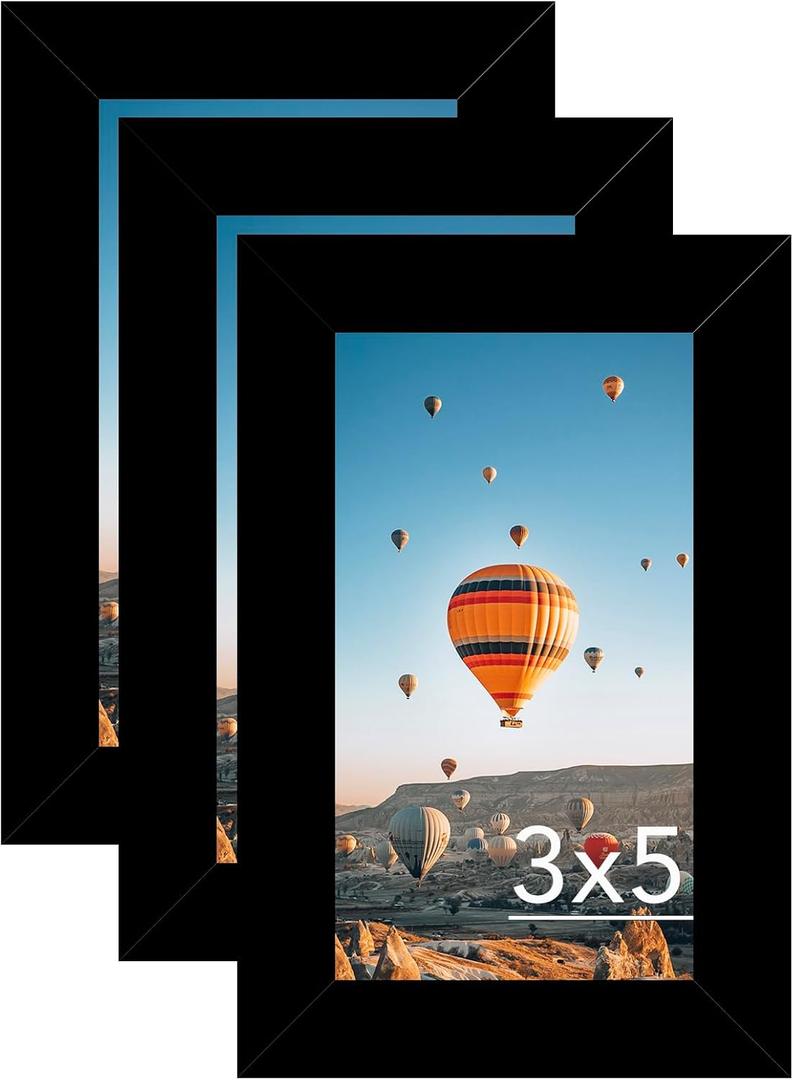 3x5 Picture Frame Set of 3 Black for Tabletop, 3 x 5 Photo Frame with Shatter Resistant Plexiglass, Sturdy 3 by 5 Poster Frame, 3 Pack, Black