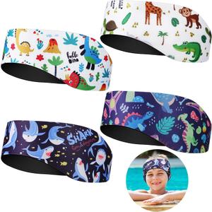 Zhanmai 4 Pcs Kids Swimming Headband Adjustable Waterproof Headband Kids Ears Covers Band for Toddlers Swimmer Ear Protection (1 Count (Pack of 1)) Dinosaur Style