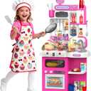 Kids Kitchen Playset, 36.22'' Play Kitchen for Toddlers 1-3 with Steam, Sound & Light, Cooking Stove, Play Sink, Oven and Toy Kitchen Accessories, Kitchen Set for Toddlers Girls 3 4 5 (Pink)