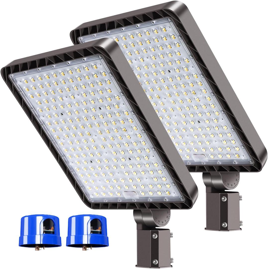 BIRITALO 480W Parking Lot Light 72000LM 5000K Dusk to Dawn Pole Mount 2Pack | IP65 Waterproof, 180° Adjustable, 100-277V Slip Fitter Commercial LED Shoebox Light for Warehouse, Port, Hospital, Arena