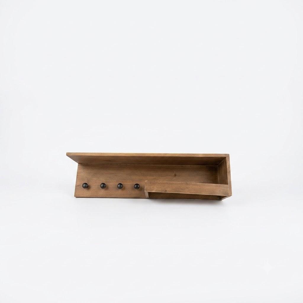 Coat Rack Wall Mount with Shelf, Coat Hanger Wall Mount with Key Hooks and Mail Holder, Wood Entryway Floating Shelf with Hooks and Storage, Hat Rack for Wall Key Holder Mail Organizer
