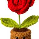 Emotional Support Crochet Rose Handmade Soft Wool Plush Flower with Positive Message Desk Decor Gift for Women Friends Teachers Birthday Christmas Valentine's Day Present (Resilience Rose) (Red)