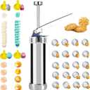 Upgraded Cookie Press Gun, Stainless Steel Spritz Cookies Press Kit With 20 Discs 4 Tips, Food-Grade Baking Machine for DIY Christmas Cookies Maker, Cake Decorating And Holiday Parties