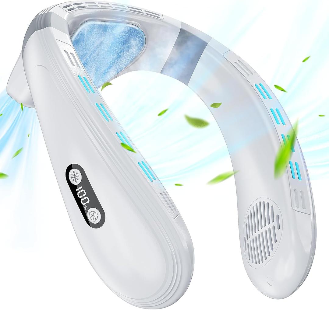Neck Fan Portable Air Conditioners Personal Fans with Cooling Plate Ergonomic Fan Type-C Rechargeable 5200mAh 360 Airflow Wearable LED Screen 3 Speeds 3 Cooling Setting Gifts