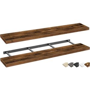 QEEIG Floating Shelves for Wall 55.1" Extra Long - Wall Shelf Bathroom Kitchen Living Room Bedroom Farmhouse Home Decor Display Bookshelf Large 55.1 x 9.3 inch Set of 2, Rustic Brown (008-140BN)