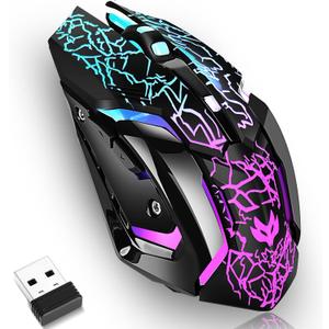 Wireless Gaming Mouse, Rechargeable Wireless Computer Mouse with Type-C Fast Charging, Ergonomic Mouse with 3 Adjustable DPI, 6 Silent Buttons, LED Light, Long Battery Life for Laptop, PC, Mac