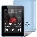 32GB MP3 Player for Kids, 1.8 inch Portable Small Music Bluetooth MP3 Player with Speaker, FM Radio, Voice Recorder, Alarm Clock, Stopwatch, Up to 512GB(Blue)