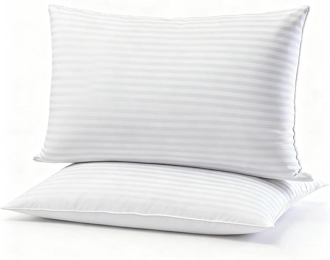 Flat Ultra Thin Bed Pillows Standard/Queen Size Pillow Set of 2 Extra Soft Down Alternative for Stomach Back Sleeping Hotel Collection