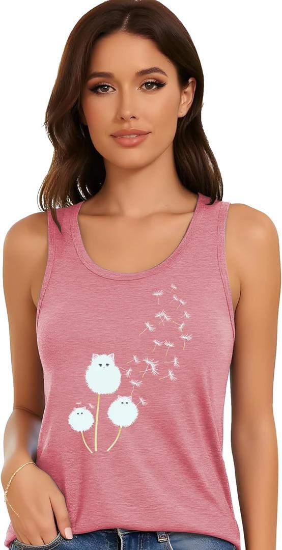 Flower Tank Top for Women Floral Tank Shirt Vintage Muscle Tank Sleeveless Blouses with Floral Tee Tops (Pink, XL)