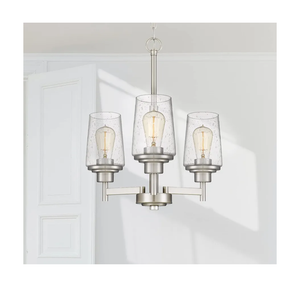 foucasal Brushed Nickel Chandeliers for Dining Room Farmhouse Chandelier Fixture with Clear Glass Shades 3 Light Kitchen Island Lighting Pendant Light Fixture for Dining Room Living Room Bedroom