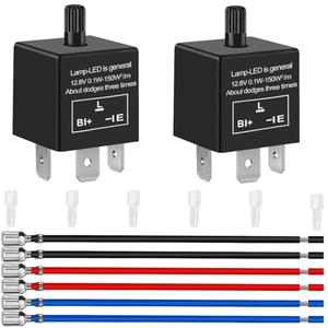 2PCS Electronic LED Flasher Relay 3 Pin 12.8V 0.1W-150W c/m Motorcycle Turn Signal Adjustable Flasher CF-13 Flasher Relay with 18AWG Terminal Wire 6.3 Sheath for Car Truck Van