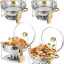 Garvee Chafing Dishes for Buffet, 5QT Buffet Servers and Warmers Set of 4, Round Chafing Dishes with Glass Lid, Stainless Steel Food Warmers for Parties, Catering Supplies for Wedding, Banquet, Gold
