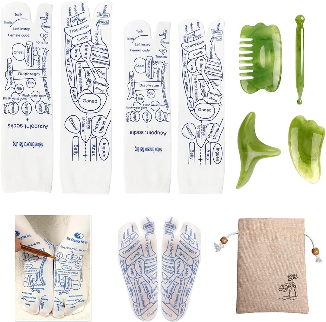 Foot Massage Reflexology Socks Set,Professional Reflexology Socks with Tools with 4 Trigger Point Massage Tool,Relieve Tired Acupressure Socks for Men and Women(Men/Women)