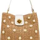 Betsey Johnson Raffia Pearl Bucket Bag
