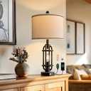 G-SAFAVA 24'' Table Lamps for Living Room Bedroom Industrial Touch Lamp with USB A+C Ports, Night Light Farmhouse Vintage Nightstand Bedside Lamps for Night Stands Metal Black, Bulbs Included