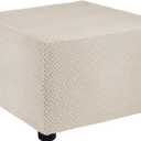 uxcell Stretch Ottoman Cover Twill Square Ottoman Slipcover with Elastic for Foot Stool Living Room Bedroom Fit Length 57-70cm / 23"-27", Medium, Beige