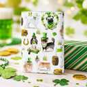3 x Merture Reversible St. Patrick's Wrapping Paper - 17 Inch x 33 Feet - Lucky Dogs with Hats & Four-leaf Clovers for Holiday (17in x 32.8ft(46.5 sqft))