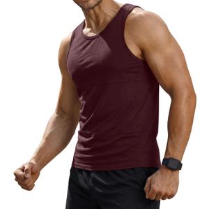 Riyiper Mens Compression Tank Top Sleeveless Slim Fit Undershirt Workout Athletic Base Layer Running Gym Tight Shirt(Wine Red, Small)