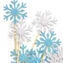 PartyWoo Frozen Cake Toppers, 20 pcs Snowflakes Cupcake Topper Set, Glitter Silver and Blue for Frozen Cake Winter Wonderland Birthday Party Decorations