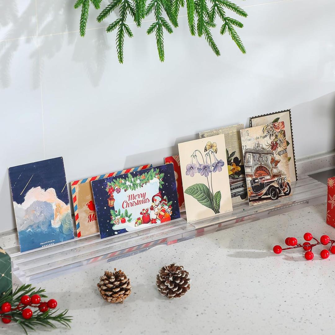 2 Pack Acrylic Card Display Holders Stand 11.8" Table Display Organizer for Christmas Greeting Cards Birthday Cards Photos Menus Table Number 3-slot Desktop Shelf Mantel Decor