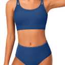 TyeSmo Girls Swimsuit Two Piece Teen Swimsuits for Girls 12-14 Sporty Teen Bathing Suits for Girl 12-14 High Waisted Bikini Padded Swimwear Bathing Suit for Teens Double Adjustable Straps Dark Blue