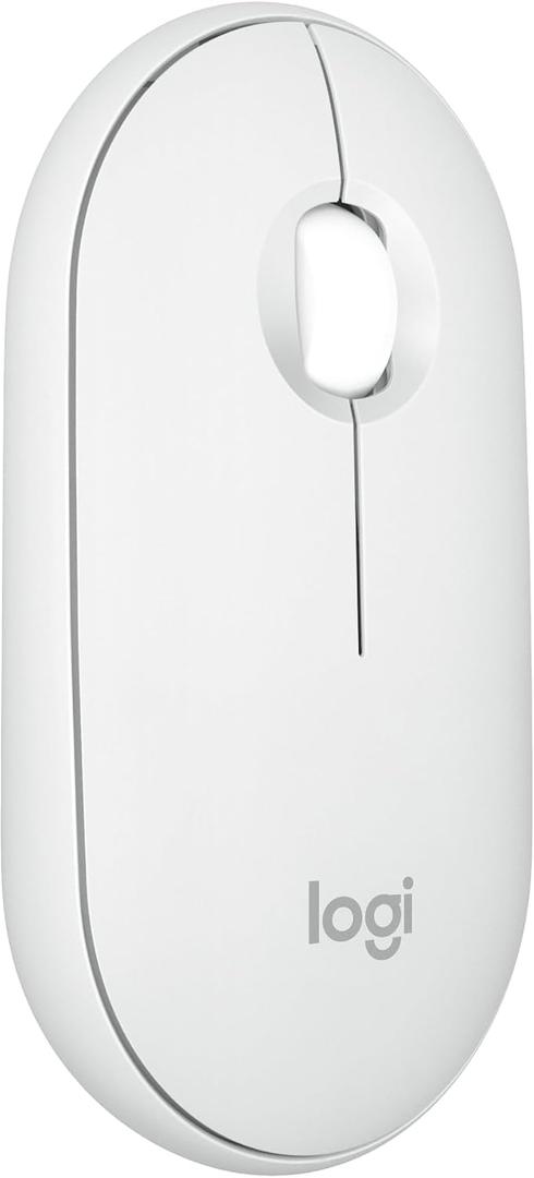 Logitech Pebble Mouse 2 M350s Slim Bluetooth Wireless Mouse, Portable, Lightweight, Customizable Button, Quiet Clicks, Easy-Switch for Windows, macOS, iPadOS, Android, Chrome OS - Tonal White (One Size)