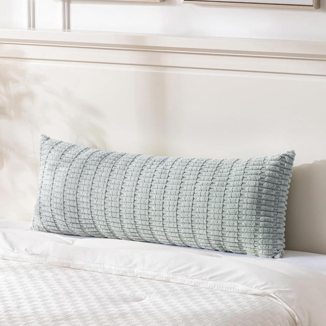 Fancy Homi Grey Blue Long Body Lumbar Lumbar Decorative Throw Pillow Covers 14x36 Inch for Bed Couch Bedroom Bench, Soft Corduroy Rectangle Solid Pillow Case, Rustic Farmhouse Boho Room Decor