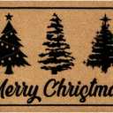 Christmas Door Mat Outdoor, 30'' x 17'' Coir Merry Christmas Welcome Doormat With Trees, Non-Slip Washable Rug for Home Decor, Front Door, Indoor Bath, Kitchen, Entryway