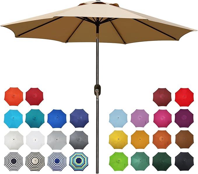 9' Outdoor Patio Umbrella, Outdoor Table Umbrella, Yard Umbrella, Market Umbrella with 8 Sturdy Ribs, Push Button Tilt and Crank