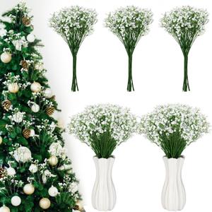 FineCheer 24 Pcs Babys Breath Christmas Floral Picks 17" Gypsophila Artificial Flowers Christmas Tree Picks and Sprays White Xmas Tree Decorations for Wedding Xmas Wreaths DIY Craft Decor