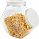 SOUJOY 2 Pack Plastic Candy Jar with Lid, 1 Gallon Cookie Containers for Kitchen Counter, Clear Hexagon Candy Display for Snacks, Dog Treats, Craft and Sewing Supplies, Coffee Pod, Laundry Pod