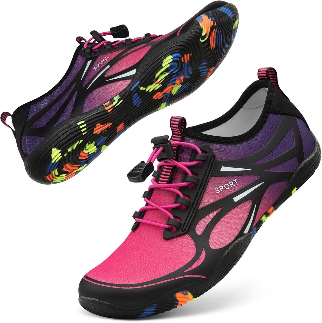ATHMILE Water Shoes for Men Women River Shoes Adult Swim Beach Lake Pool Aqua Socks Barefoot Quick Dry for Hiking Surfing Kayaking Cruise Ship Essentials (4d-purple)