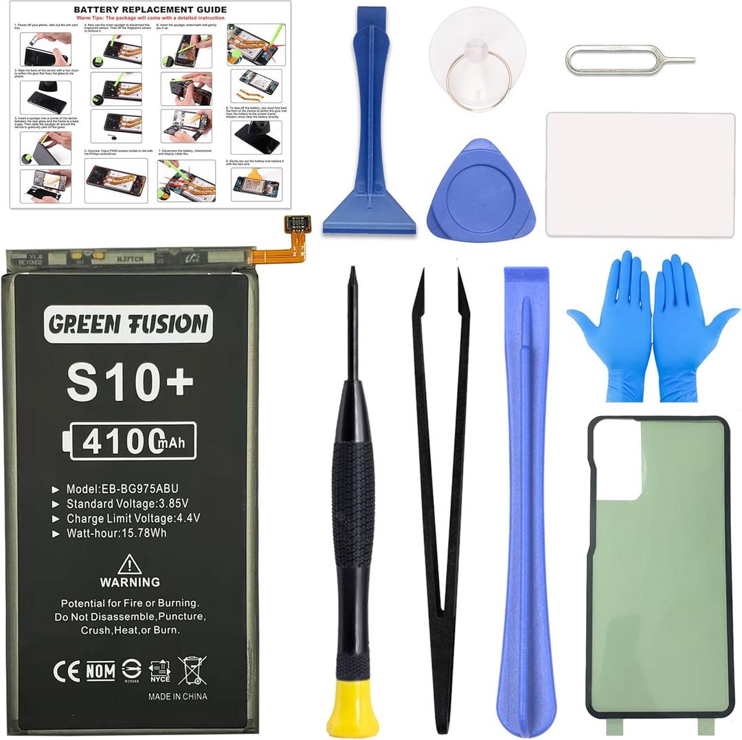 GREEN FUSION for Galaxy S10 Plus Replacement Battery, New Upgraded EB-BG975ABU Battery Compatible with Samsung S10+ Plus SM-G975, with Repair Tools & Instruction