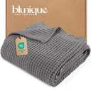 blunique Waffle Knit Twin Blanket, Luxury Cozy Chunky Knit Twin Blanket for Couch, 60 x 80 Inch Thick Ultra-Soft Feather Yarn Knitted Blankets for Sofa, Bed, Home Decor - Grey