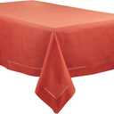 SARO LIFESTYLE Rochester Collection Hemstitched Border Tablecloth, 70"x140", Terracotta