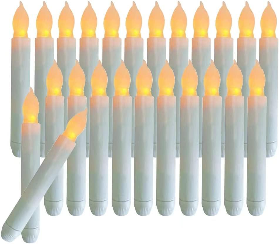 Xunhuimemory 12PCS 6.5" Warm Yellow Flameless LED Taper Candles, Battery Operated Hanging Taper Candles, Flicking Battery Candlesicks For Party Halloween Church Christmas Decor