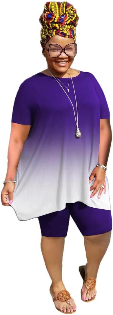 Mrskoala Women Plus Size 2 Piece Outfits Casual Shorts Sets Summer Tshirts Shorts Sweatsuits 3XL
