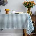 Blue Gingham Tablecloth,Cotton Heavy Weight Ruffled Edge Table Cloth Washable Wrinkle Free Rustic Buffalo Plaid Table Cover for Dining, Kitchen, Party, Home 102 x 60 Inch