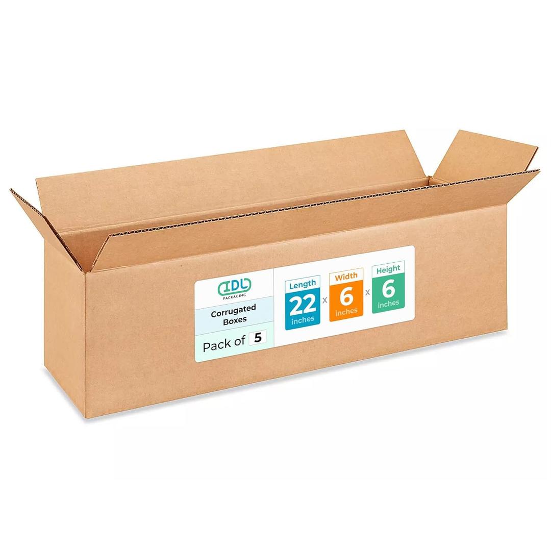 Long Moving & Shipping Boxes 22 x 6 x 6 inches (5-Pack) - Extra Strength 200 lb vs Regular - USA-Made Corrugated Heavy Duty Cardboard Boxes - Box for Packaging&Delivering - Long Box by IDL Packaging