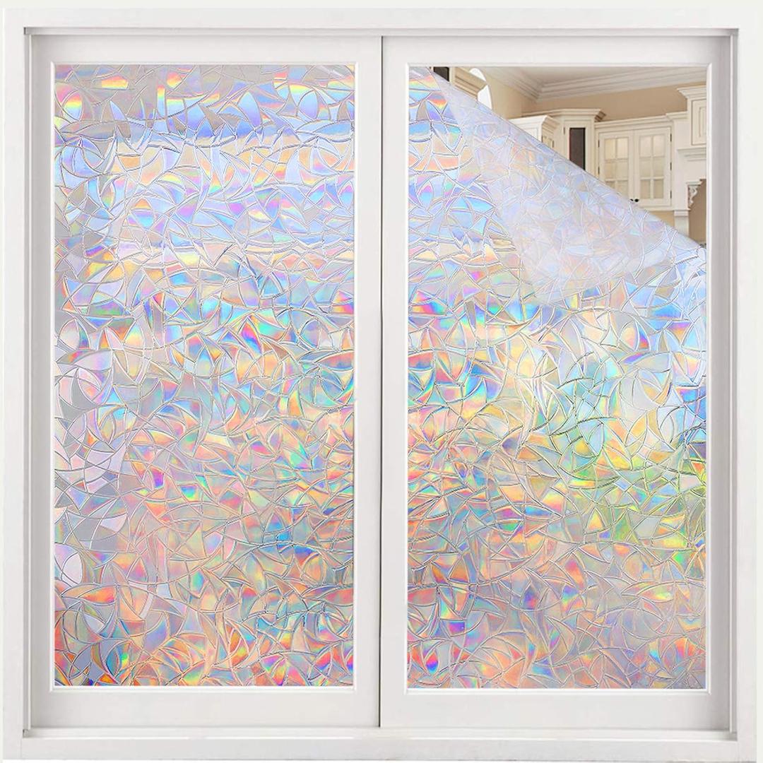 Volcanics Window Privacy Film Static Window Clings Vinyl 3D Window Decals Window Stickers Rainbow Window Film for Glass Door Heat Control Anti UV 23.6 x 59 Inches