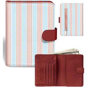 Slohif Passport Wallet Holder Cover for Travel - Women Men RFID Blocking Passport Book Case Protector, Blue Cute Stripe Leather Personalized Organizer Slim Carrier Boarding Pass Cards Slots