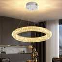 23.6'' LED Ring Chandelier Modern Crystal Ring Pendant Light Adjustable Round Chrome Crystal Chandelier Light for Dining Room Living Room