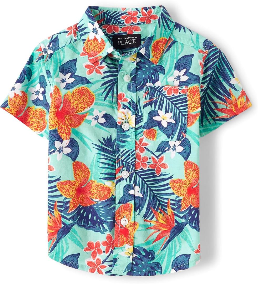 The Children's Place Baby Boys' and Toddler Poplin Short Sleeve Button Down Shirt, Size: 5T