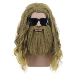 VGbeaty Adult Men Long Curly Gold Brown Mustache Wig for Halloween Cosplay & Anime Costume Party