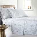 Southshore Fine Living, Inc. 4-Piece Botanical Sheets Set, 15 Inch Deep Pocket Queen Size Sheet Sets, Easy Care Microfiber Bedsheets, Leaf Printed Sheet Set Queen Size - Modern Foliage Blue on White