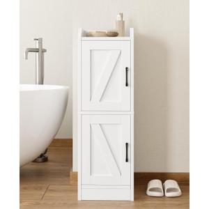 Narrow Bathroom Storage Cabinet with 2 Doors and Shelves, 9.8" W Small Storage Cabinet for Toilet Paper Storage, Slim Cabinet for Small Spaces, Bathroom, Kitchen, 9.8" W × 9.8" D × 29.5" H, White