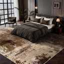 8x10 Rugs for Living Room - Modern Abstract Washable Rug, Ultra Soft Non Slip Low Pile Large Rugs, Floor Carpet for Bedroom Dining Room Office Laundry Nursery Home(A-Brown)