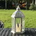 DECORKEY Lantern Decorative Indoor & Outdoor, 14.5'' Candle Lantern Farmhouse Home Decor, Hexagon Vintage Hanging Metal Candle Holder for Front Porch Shelf Patio Wedding Party, Christmas Decorations